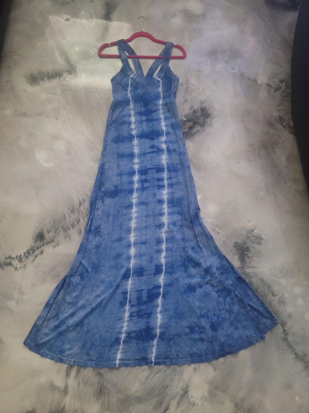 C.C Blue Tie-Dye Maxi Dress with Crisscross Straps
